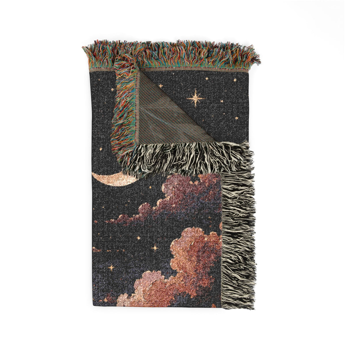 Celestial Floral Woven Blanket — Moon, Stars & Vintage Bloom Throw