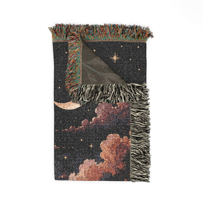 Celestial Floral Woven Blanket — Moon, Stars & Vintage Bloom Throw