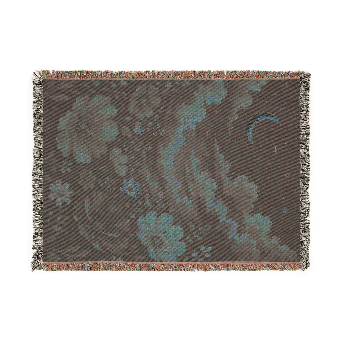Celestial Floral Woven Blanket — Moon, Stars & Vintage Bloom Throw