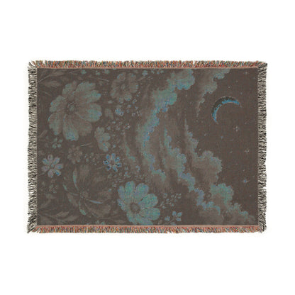 Celestial Floral Woven Blanket — Moon, Stars & Vintage Bloom Throw